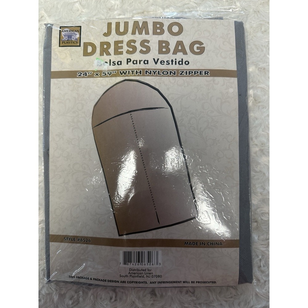 American Plastics Jumbo Dress Bag 24" x 59" Plastic Nylon Zipper Style #6526